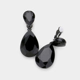 Glass Crystal Double Teardrop Clip on Evening Earrings - Madeline Love - Flyclothing LLC