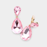 Glass Crystal Double Teardrop Clip on Evening Earrings - Madeline Love - Flyclothing LLC