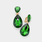 Glass Crystal Double Teardrop Clip on Evening Earrings - Madeline Love - Flyclothing LLC