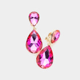 Glass Crystal Double Teardrop Clip on Evening Earrings - Madeline Love - Flyclothing LLC