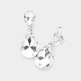 Glass Crystal Double Teardrop Clip on Evening Earrings - Madeline Love - Flyclothing LLC