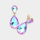 Glass Crystal Double Teardrop Clip on Evening Earrings - Madeline Love - Flyclothing LLC