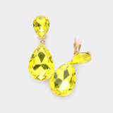 Glass Crystal Double Teardrop Clip on Evening Earrings - Madeline Love - Flyclothing LLC