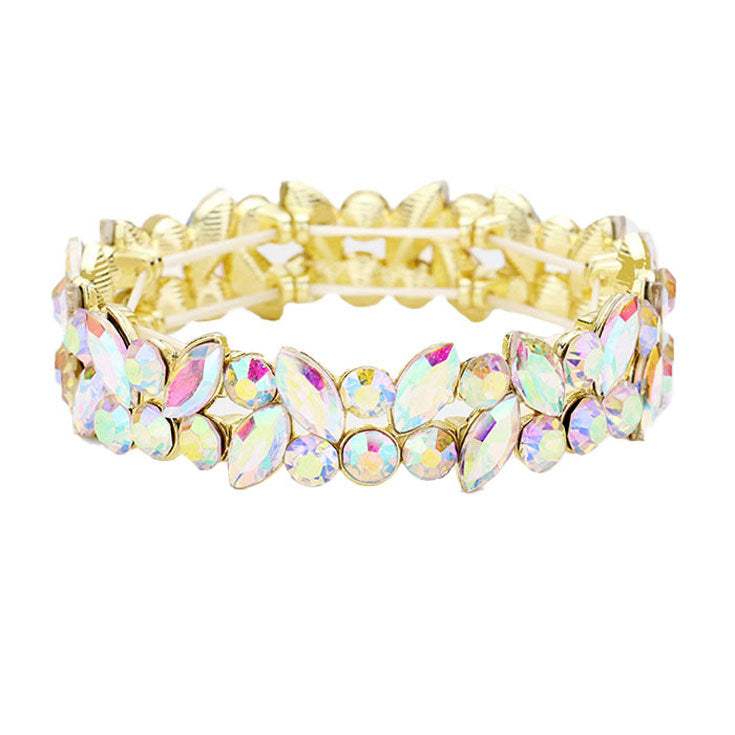 Glass Crystal Marquise Stone Cluster Stretch Bracelet - Madeline Love - Flyclothing LLC