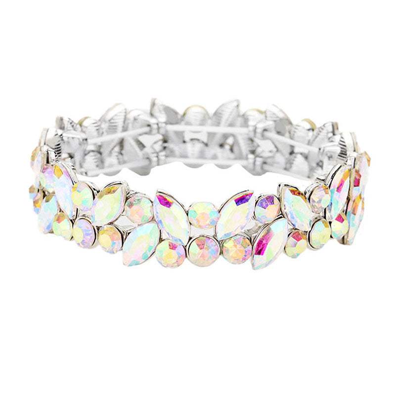 Glass Crystal Marquise Stone Cluster Stretch Bracelet - Madeline Love - Flyclothing LLC