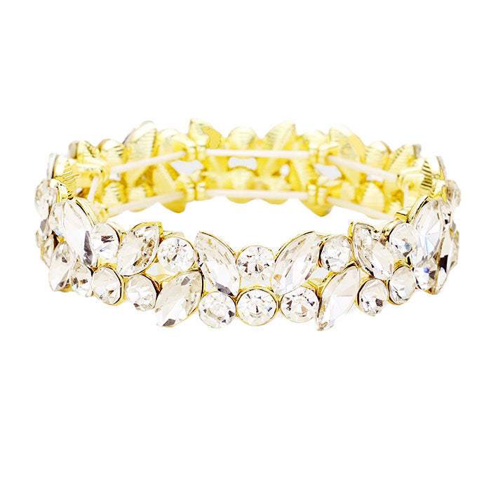 Glass Crystal Marquise Stone Cluster Stretch Bracelet - Madeline Love - Flyclothing LLC
