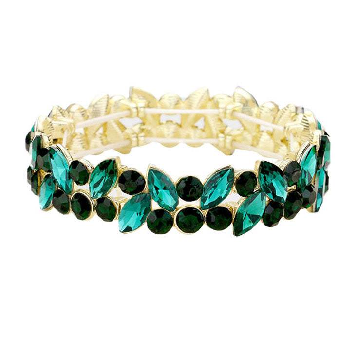Glass Crystal Marquise Stone Cluster Stretch Bracelet - Madeline Love - Flyclothing LLC