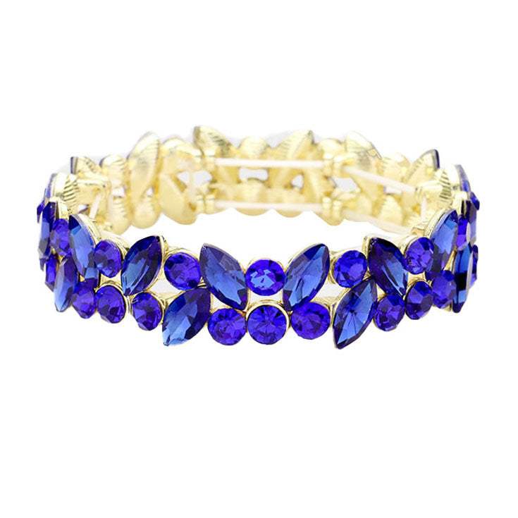 Glass Crystal Marquise Stone Cluster Stretch Bracelet - Madeline Love - Flyclothing LLC