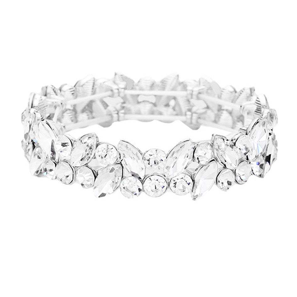 Glass Crystal Marquise Stone Cluster Stretch Bracelet - Madeline Love - Flyclothing LLC