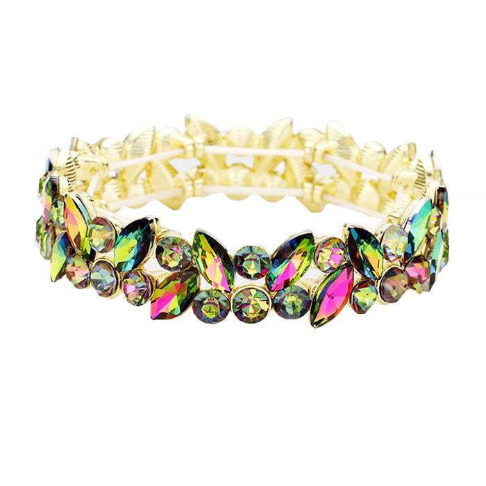 Glass Crystal Marquise Stone Cluster Stretch Bracelet - Madeline Love - Flyclothing LLC