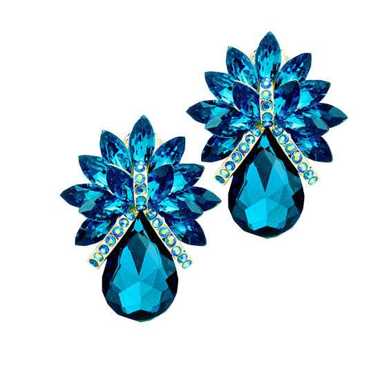Glass Crystal Petal Teardrop Clip On Earrings - Madeline Love - Flyclothing LLC