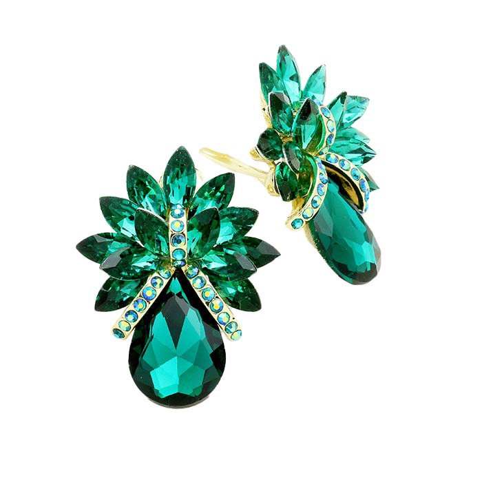 Glass Crystal Petal Teardrop Clip On Earrings - Madeline Love - Flyclothing LLC