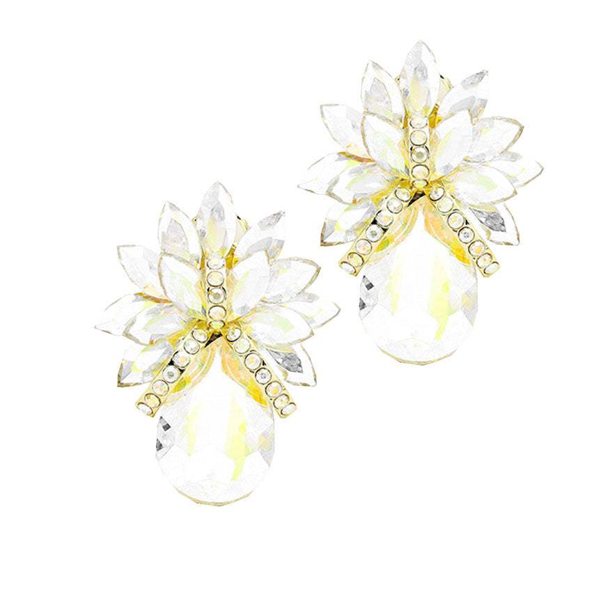 Glass Crystal Petal Teardrop Clip On Earrings - Madeline Love - Flyclothing LLC