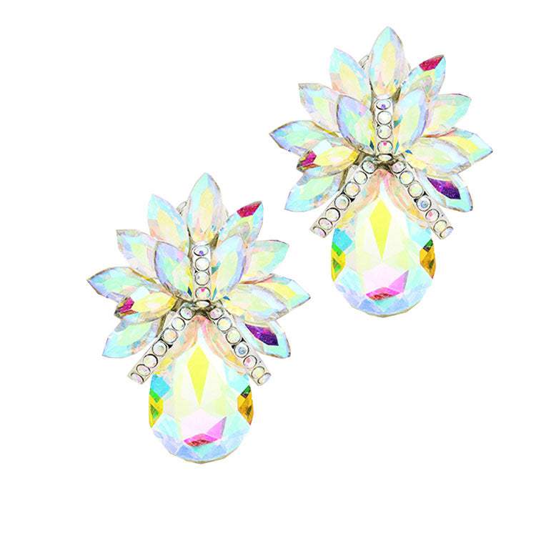 Glass Crystal Petal Teardrop Clip On Earrings - Madeline Love - Flyclothing LLC