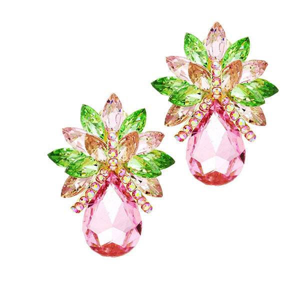 Glass Crystal Petal Teardrop Clip On Earrings - Madeline Love - Flyclothing LLC