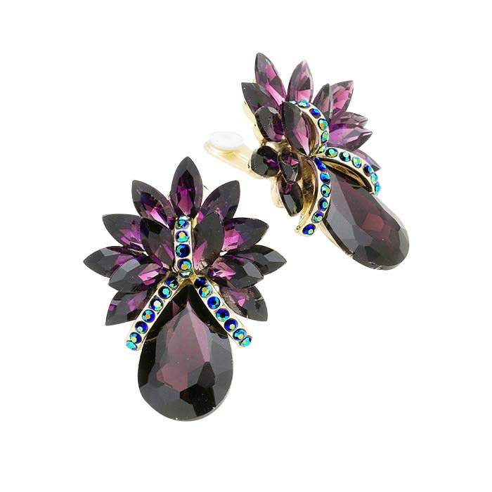 Glass Crystal Petal Teardrop Clip On Earrings - Madeline Love - Flyclothing LLC