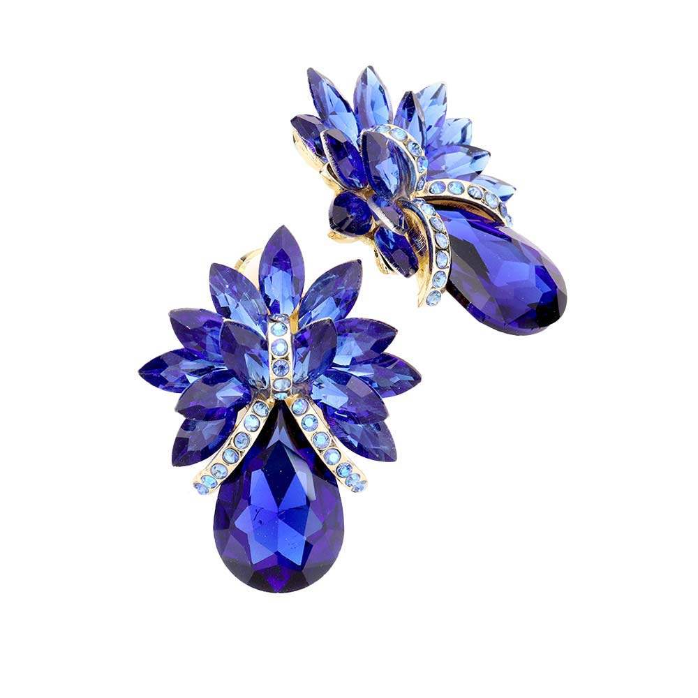 Glass Crystal Petal Teardrop Clip On Earrings - Madeline Love - Flyclothing LLC