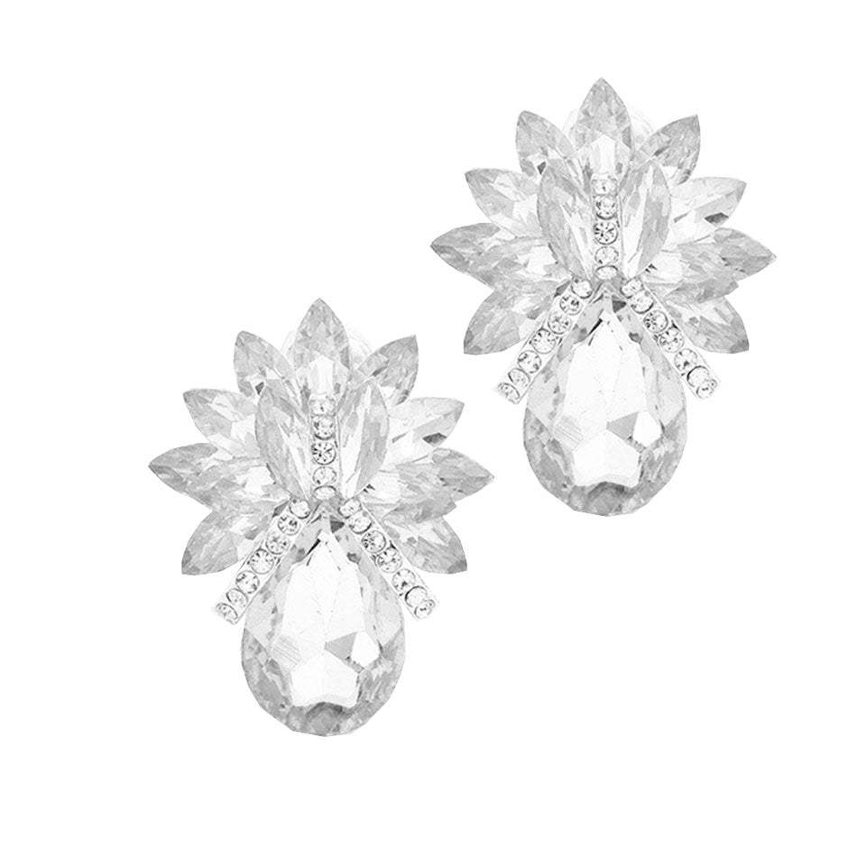 Glass Crystal Petal Teardrop Clip On Earrings - Madeline Love - Flyclothing LLC