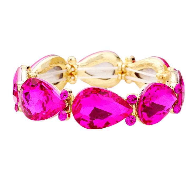 Glass Crystal Teardrop Accented Stretch Bracelet - Madeline Love - Flyclothing LLC