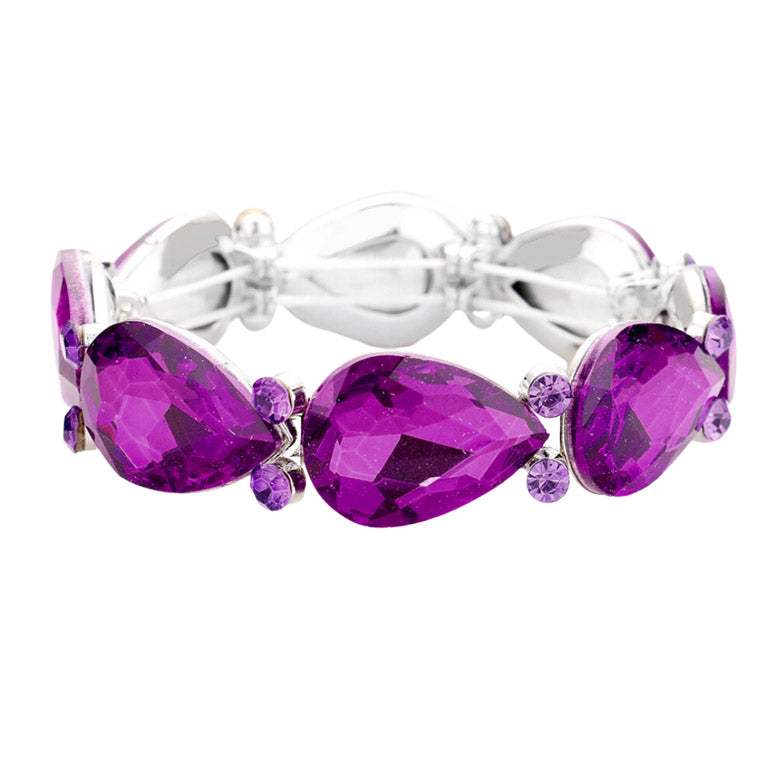 Glass Crystal Teardrop Accented Stretch Bracelet - Madeline Love - Flyclothing LLC