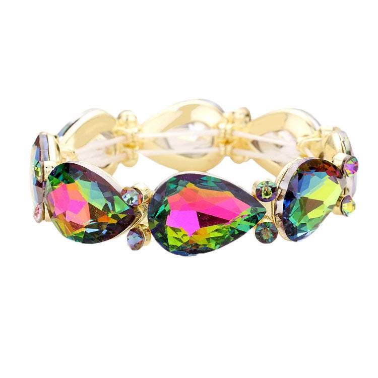 Glass Crystal Teardrop Accented Stretch Bracelet - Madeline Love - Flyclothing LLC