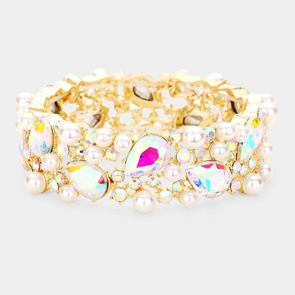 Glass Crystal Teardrop Pearl Stretch Bracelet - Madeline Love - Flyclothing LLC