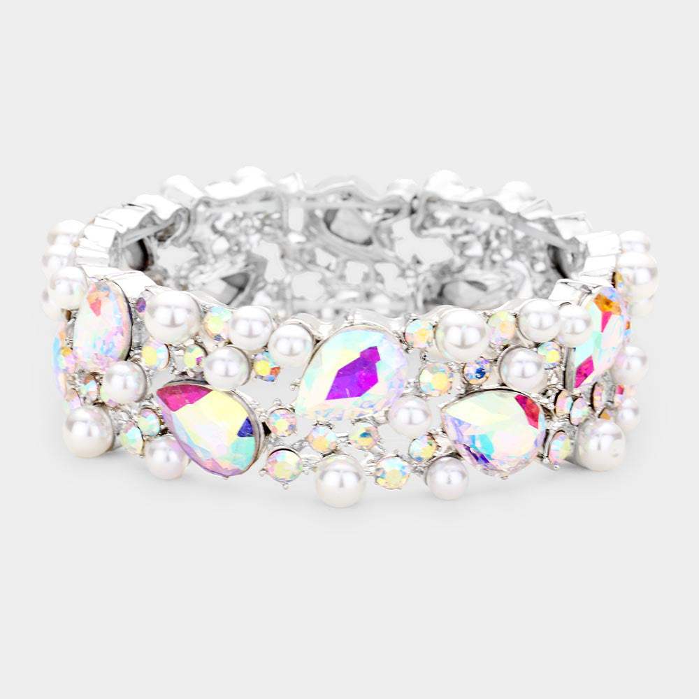 Glass Crystal Teardrop Pearl Stretch Bracelet - Madeline Love - Flyclothing LLC