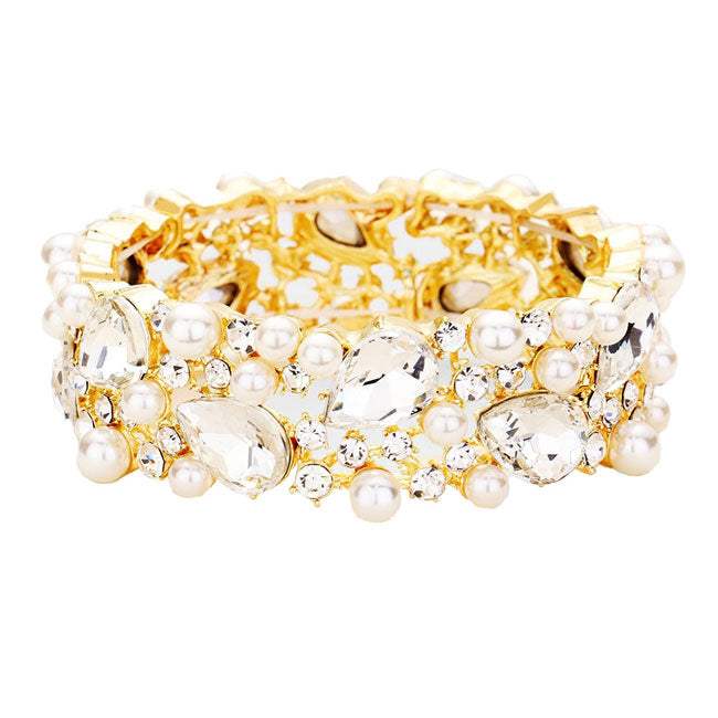 Glass Crystal Teardrop Pearl Stretch Bracelet - Madeline Love - Flyclothing LLC