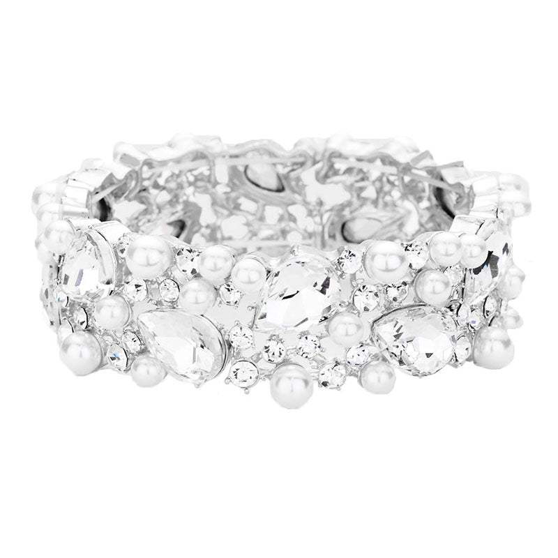 Glass Crystal Teardrop Pearl Stretch Bracelet - Madeline Love - Flyclothing LLC