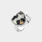 Glitter Leopard Pattern Heart Stone Adjustable Ring - Madeline Love - Flyclothing LLC