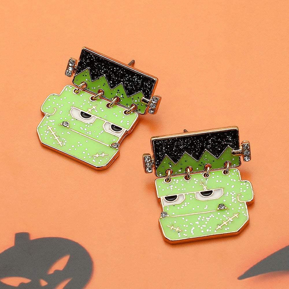 Glittered Enamel Halloween Frankenstein Earrings - Madeline Love - Flyclothing LLC
