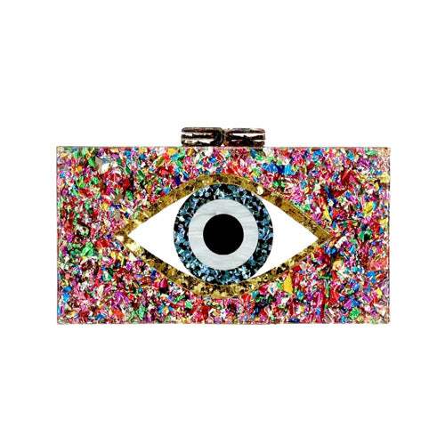 Glittered Evil Eye Celluloid Acetate Clutch Crossbody Bag - Madeline Love - Flyclothing LLC