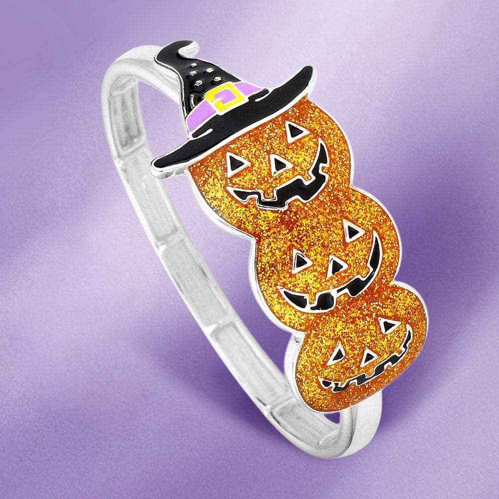 Glittered Halloween Pumpkin Witch Hat Stretch Bracelet - Madeline Love - Flyclothing LLC