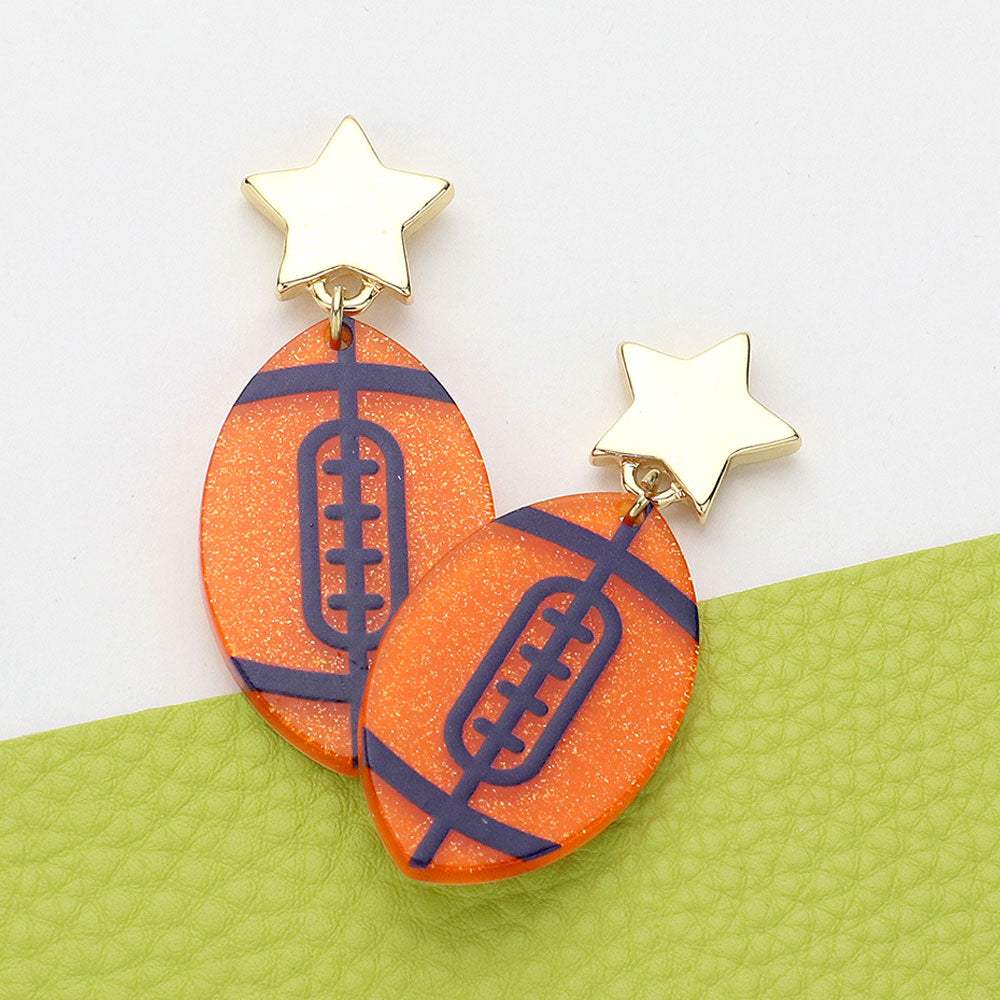 Glittered Resin Game Day Football Dangle Earrings - Madeline Love - Flyclothing LLC