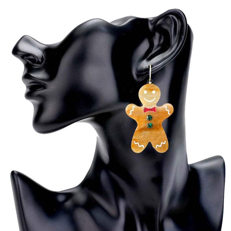 Glittered Resin Gingerbread Man Dangle Earrings - Madeline Love - Flyclothing LLC