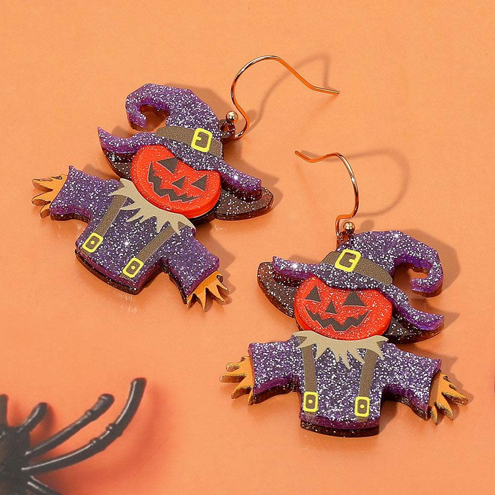 Glittered Resin Scarecrow Halloween Pumpkin Dangle Earrings - Madeline Love - Flyclothing LLC