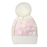 Glitzy Sequin Embellished Pom Pom Beanie Hat - Madeline Love - Flyclothing LLC