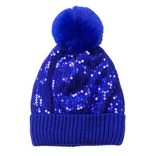 Glitzy Sequin Embellished Pom Pom Beanie Hat - Madeline Love - Flyclothing LLC