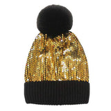 Glitzy Sequin Embellished Pom Pom Beanie Hat - Madeline Love - Flyclothing LLC