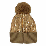 Glitzy Sequin Embellished Pom Pom Beanie Hat - Madeline Love - Flyclothing LLC