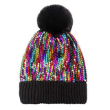 Glitzy Sequin Embellished Pom Pom Beanie Hat - Madeline Love - Flyclothing LLC