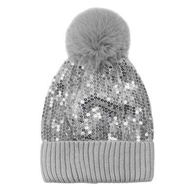 Glitzy Sequin Embellished Pom Pom Beanie Hat - Madeline Love - Flyclothing LLC