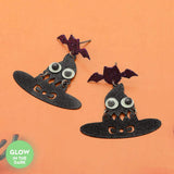 GLOW IN THE DARK Halloween Bat Witch Hat Dangle Earrings - Madeline Love - Flyclothing LLC