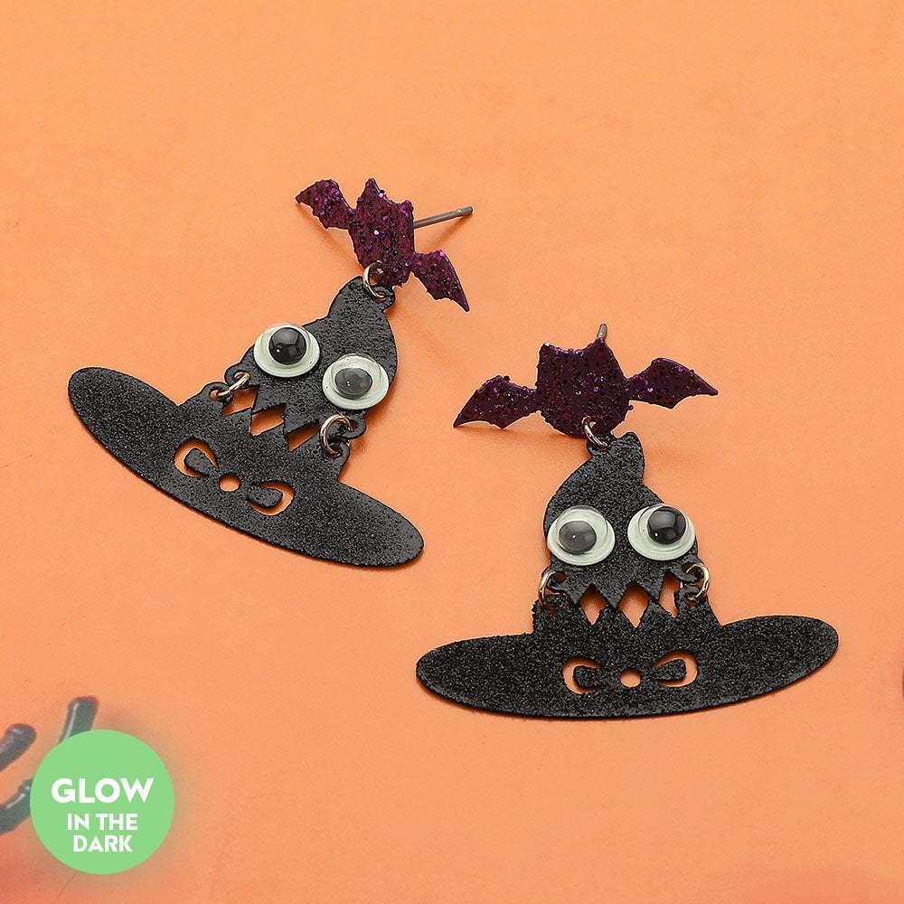 GLOW IN THE DARK Halloween Bat Witch Hat Dangle Earrings - Madeline Love - Flyclothing LLC