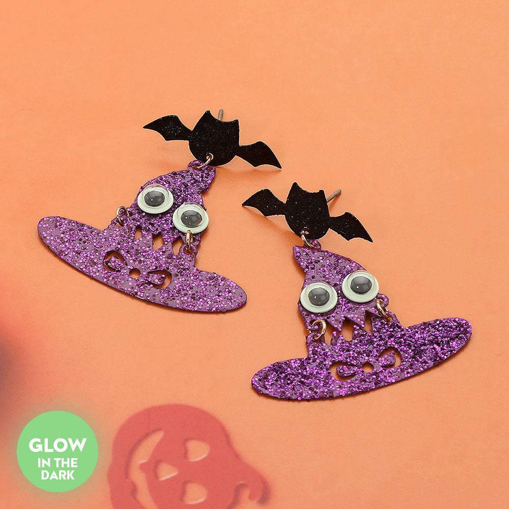 GLOW IN THE DARK Halloween Bat Witch Hat Dangle Earrings - Madeline Love - Flyclothing LLC