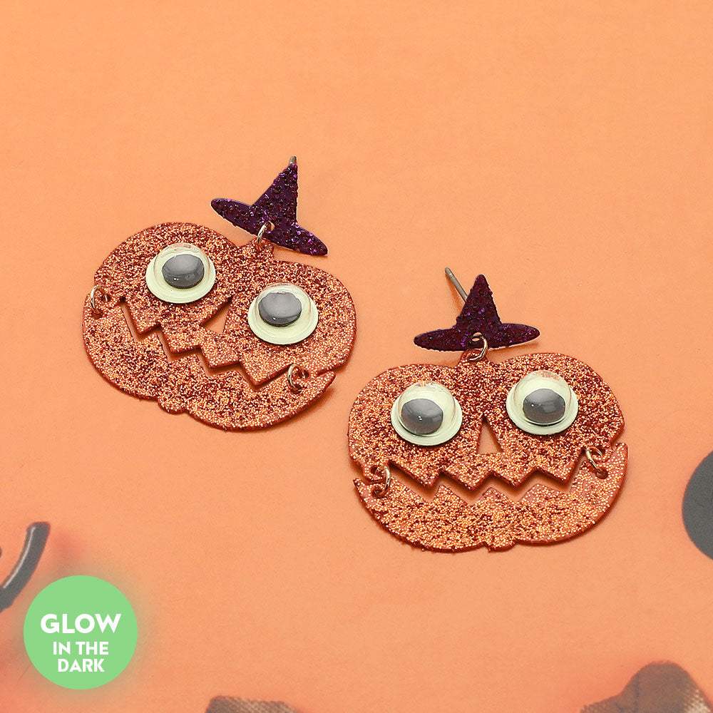 GLOW IN THE DARK Halloween Pumpkin Face Dangle Earrings - Madeline Love - Flyclothing LLC