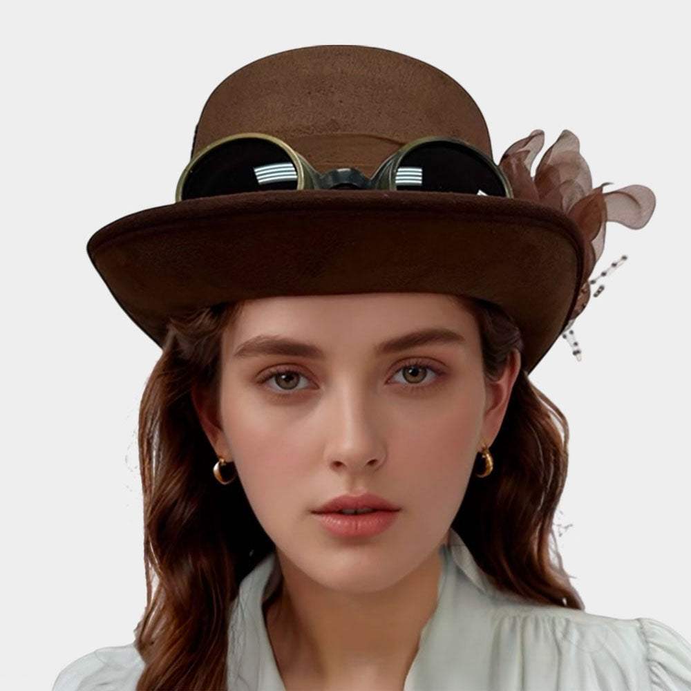 Goggles Flower Decorated Steampunk Halloween Costume Hat - Madeline Love - Flyclothing LLC