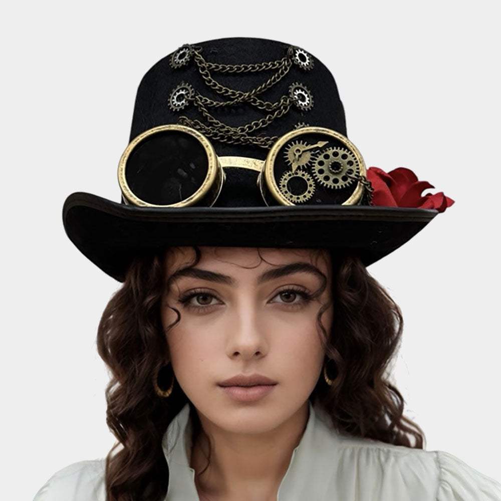 Goggles Hardware Chain Gear Accent Flower Spiked Steampunk Halloween Costume Hat - Madeline Love - Flyclothing LLC
