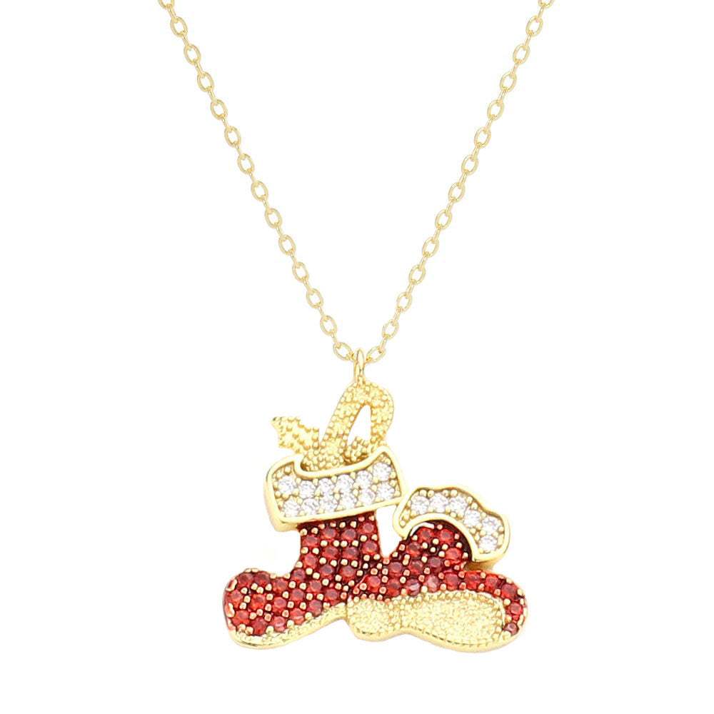 Gold Dipped CZ Christmas Socks Pendant Necklace - Madeline Love - Flyclothing LLC