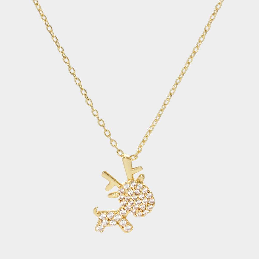 Gold Dipped CZ Reindeer Pendant Necklace - Madeline Love - Flyclothing LLC